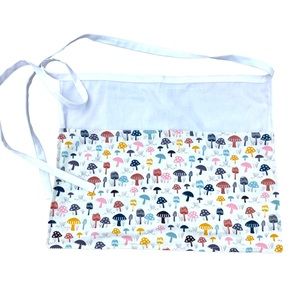 New Colorful White Mushroom Fabric Apron with pocket and X long ties